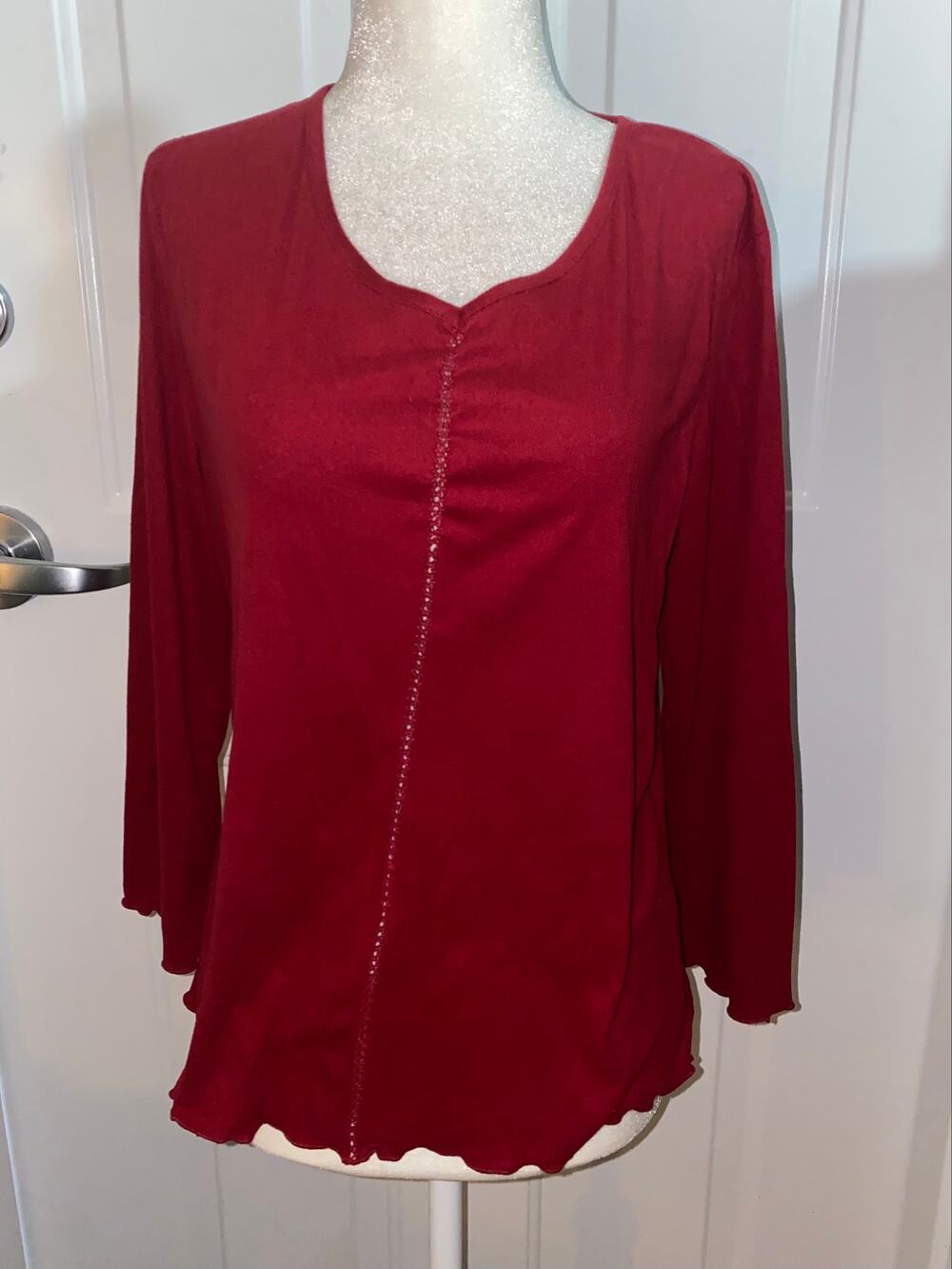 Kate Landry Red 3/4 Sleeve Blouse Top Sz L Large